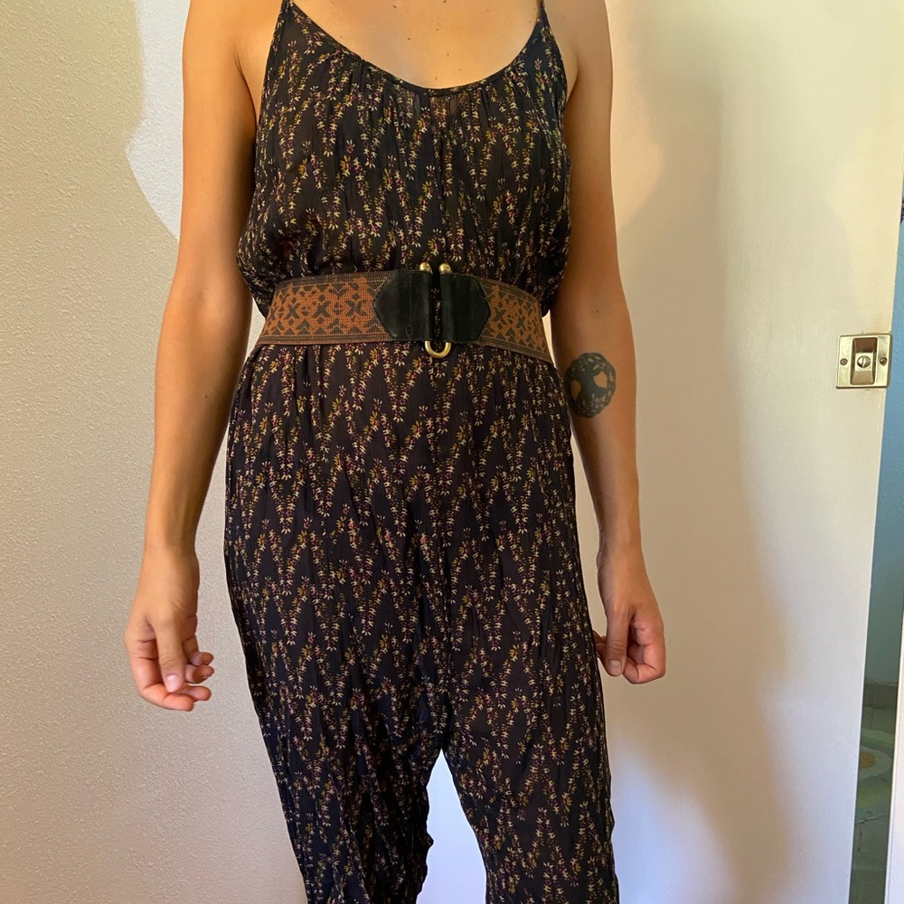 Free People lightweight floral capri jumpsuit